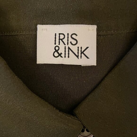 Iris & Ink 100% Silk Blouse - UK 10 / US 6 - Dark Olive Green - Picture 2 of 5